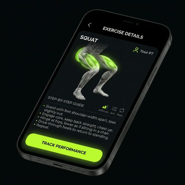 Exercise library showing targeted muscles and instructions